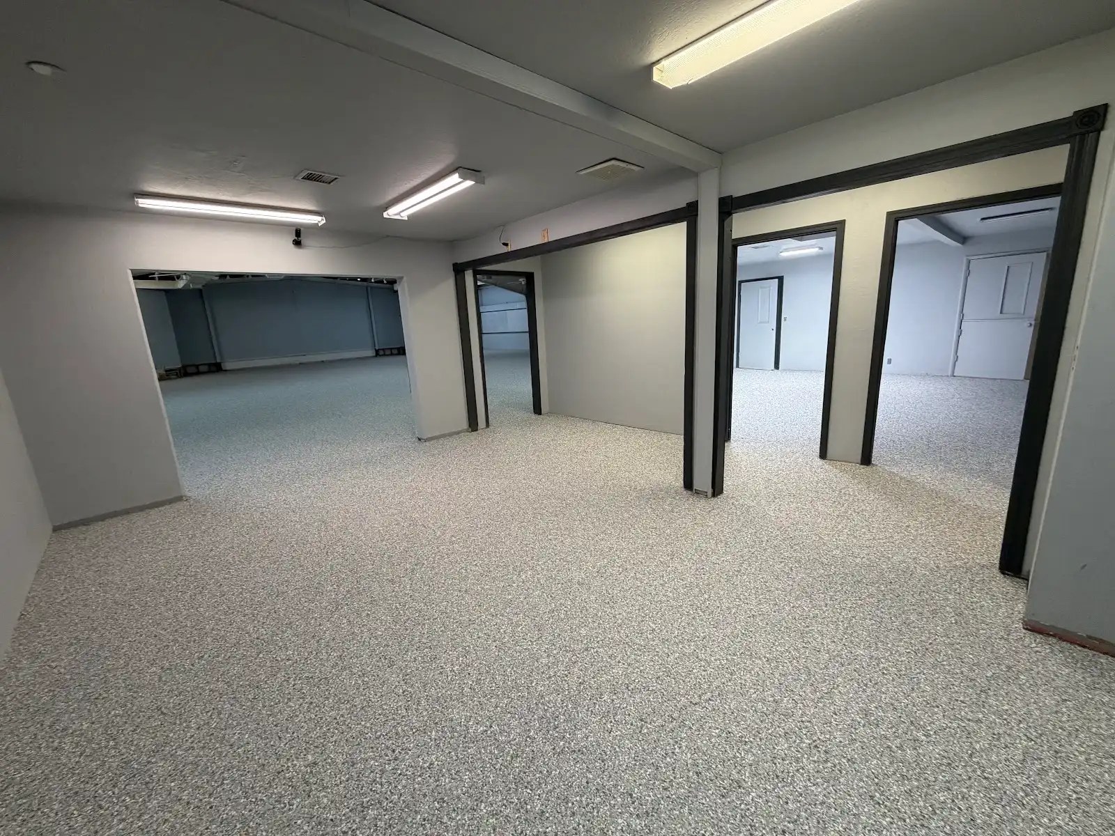Commercial flake floor across multiple rooms